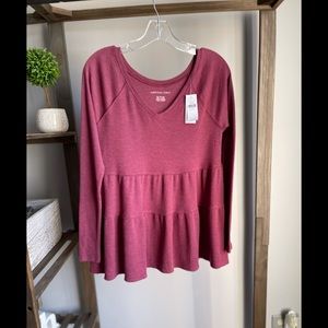 American Eagle Outfitters Long Sleeve Ruffle Hem Top